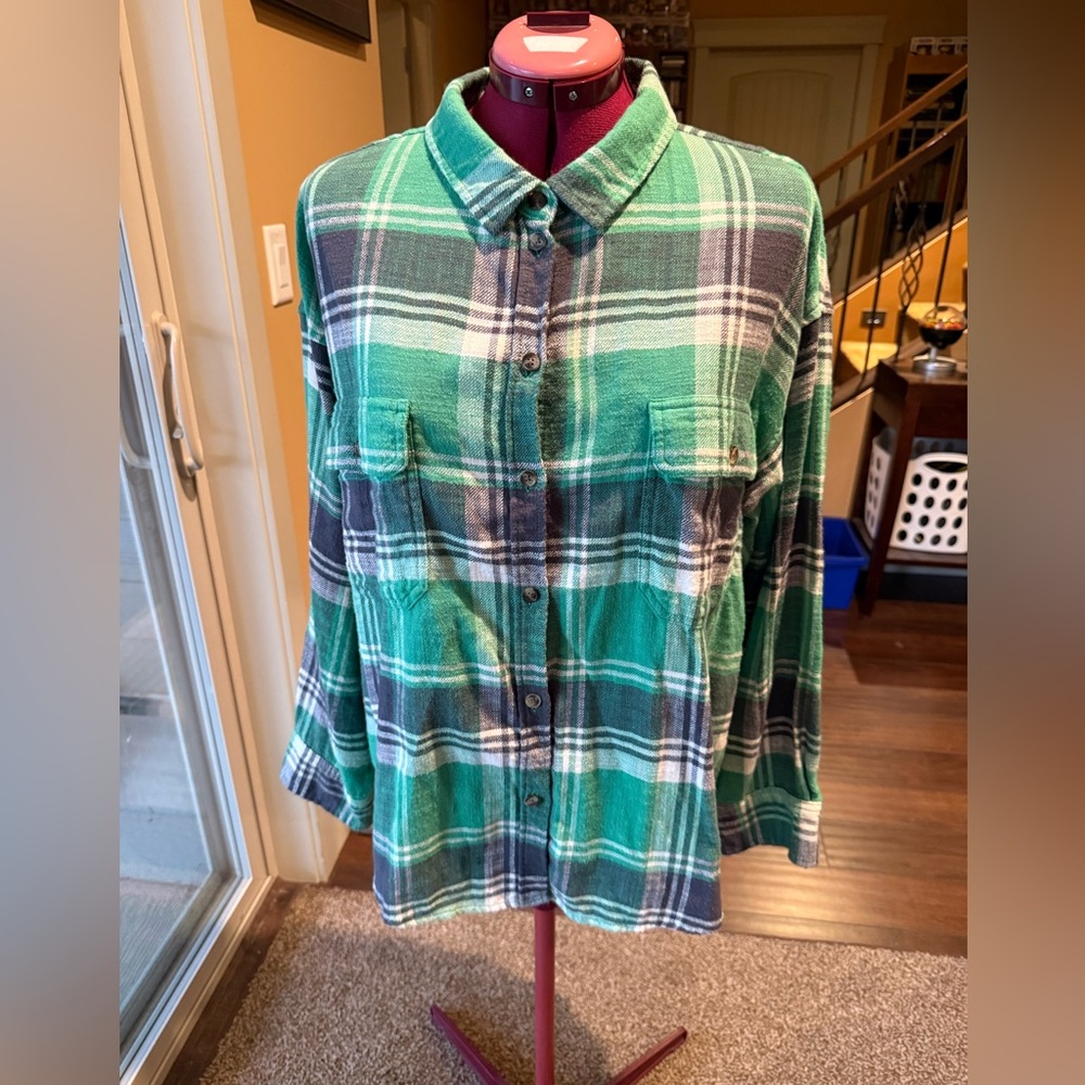 Green, Grey, and White Flannel Button Up
